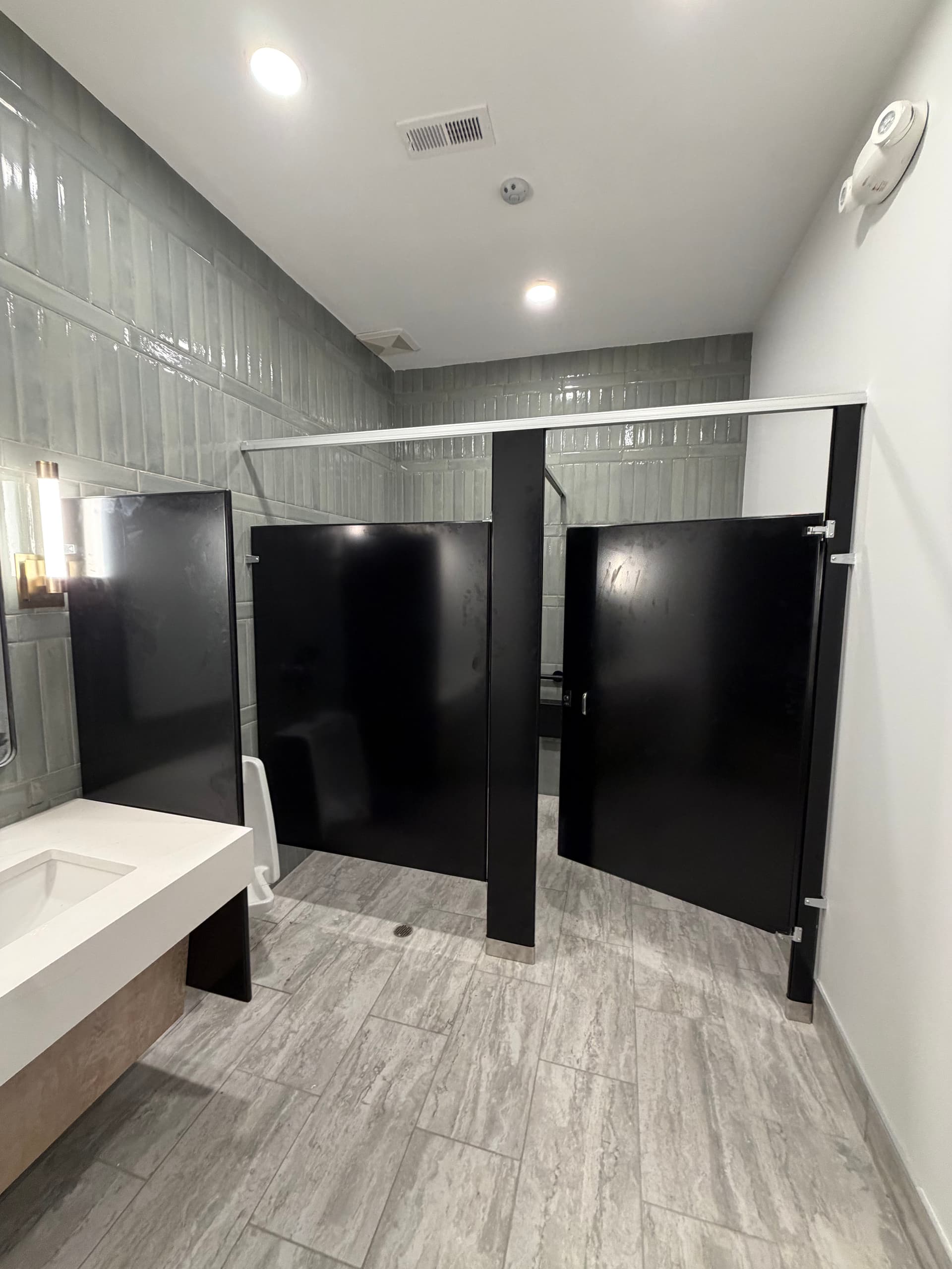 Gallery photos for Commercial Bathroom Remodel with Black Partitions in Charlotte: Image #5