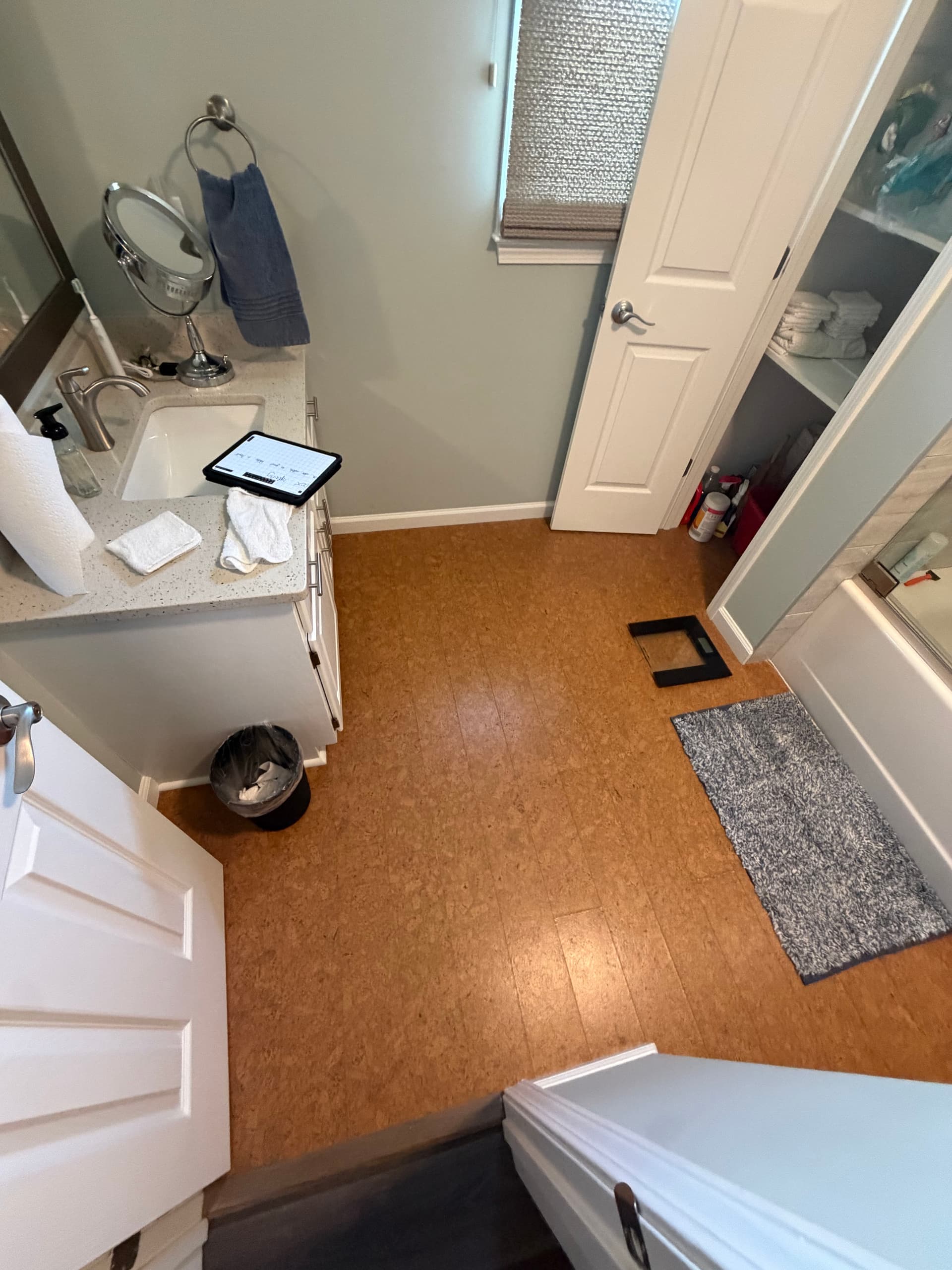 Diagonal 12x12 Tile Floor Upgrade in a Small Bathroom image