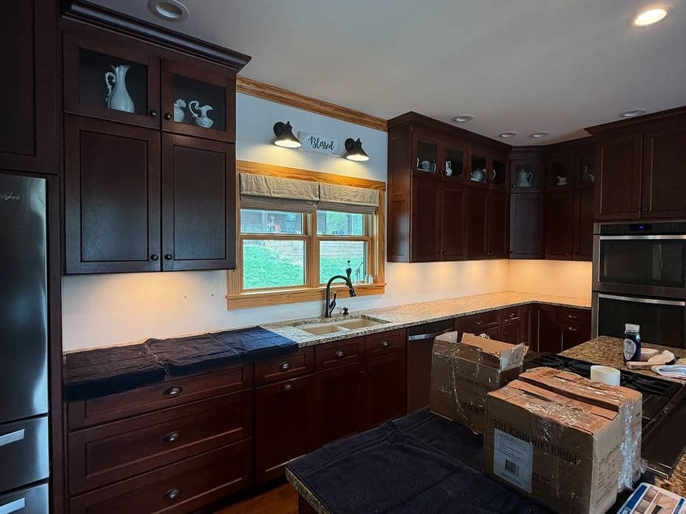 Charming Stone Tile Backsplash Installation image